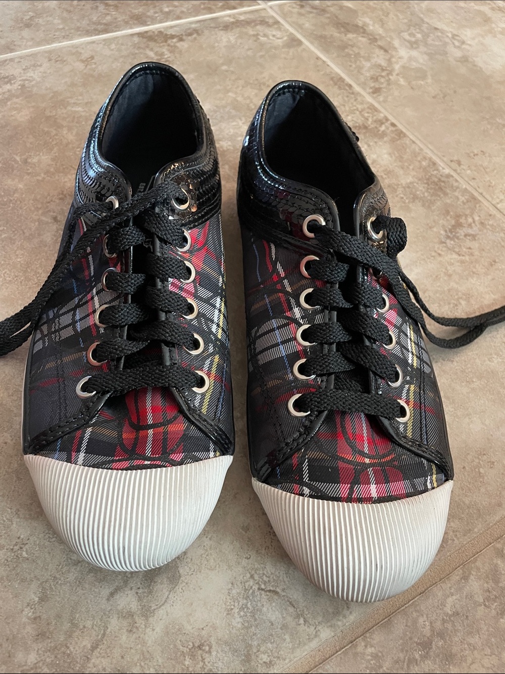 Coach Plaid Low-Top Sneakers - Black with Red Accents